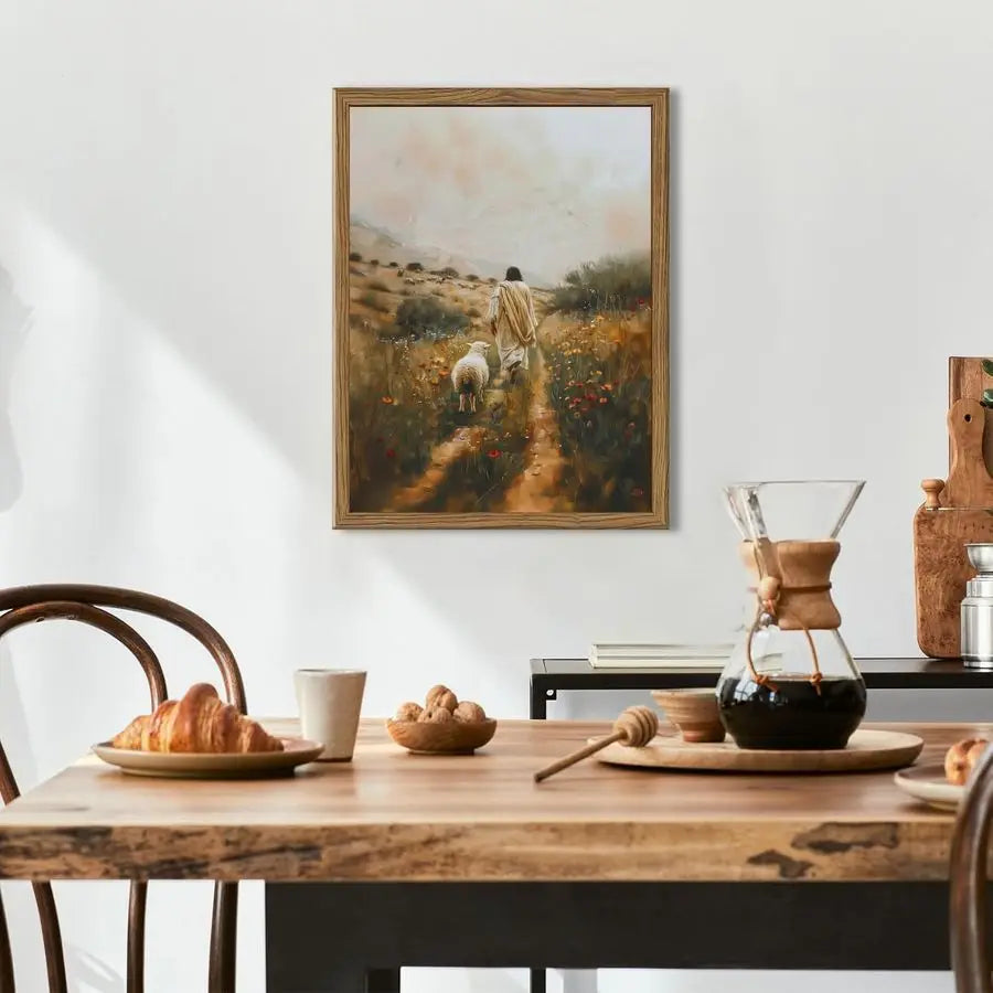Leaves the 99 Sheep Canvas Wall Art - Jesus and Lamb Painting The Lost Sheep Posters Prints for Living