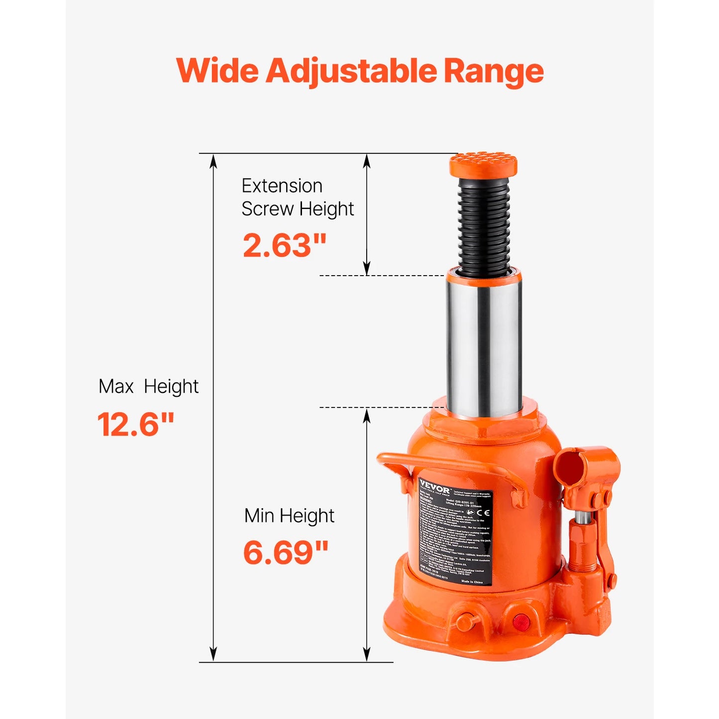 20, 30, or 50 Ton Hydraulic Bottle Jack