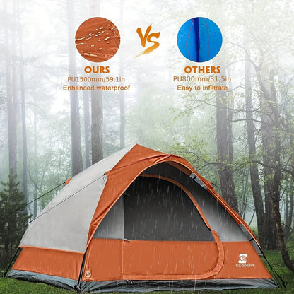 4 Person Pop Up Camping Tent Waterproof, Windproof with Removable Rain Fly