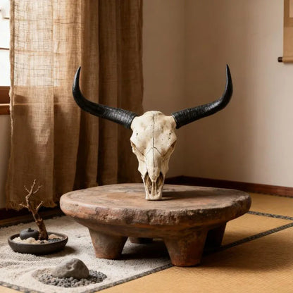Long Horn Bull Skull Decor with Curved Horns and Natural Bone for Western Rustic Wall Art Interior Design