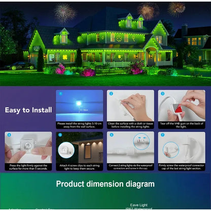 Permanent Outdoor LED Light String Strip for Your Eaves APP Smart Control, DlY Auto Scene Lighting Effects
