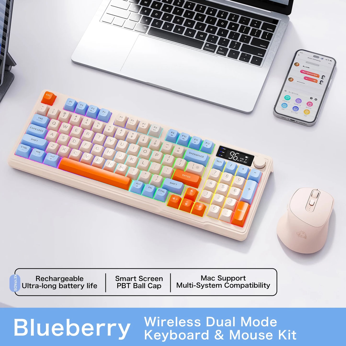 Wireless Keyboard Bluetooth Dual-Mode Connection, Multi-Device Linking, Ergonomic