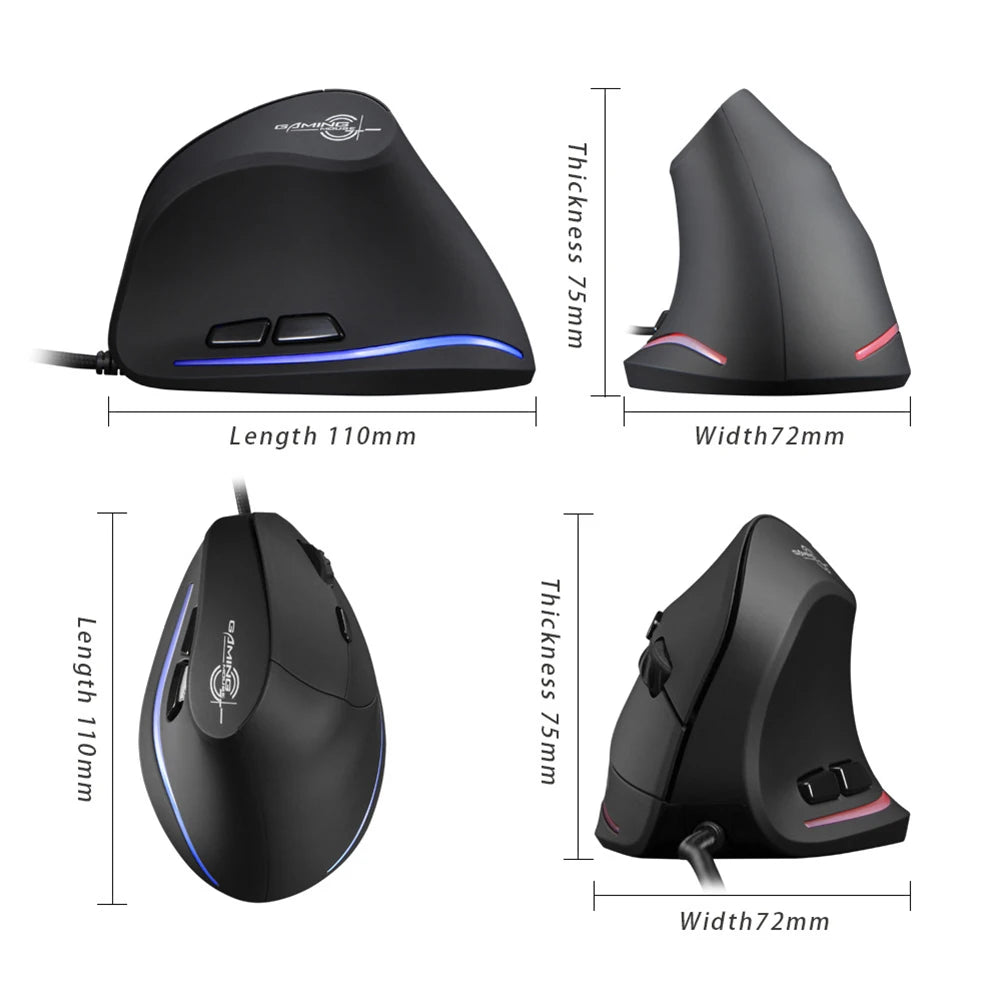 Ergonomic Mice Silent Wired Vertical Rechargeable 3200 DPI USB Optical Gamer Mouse