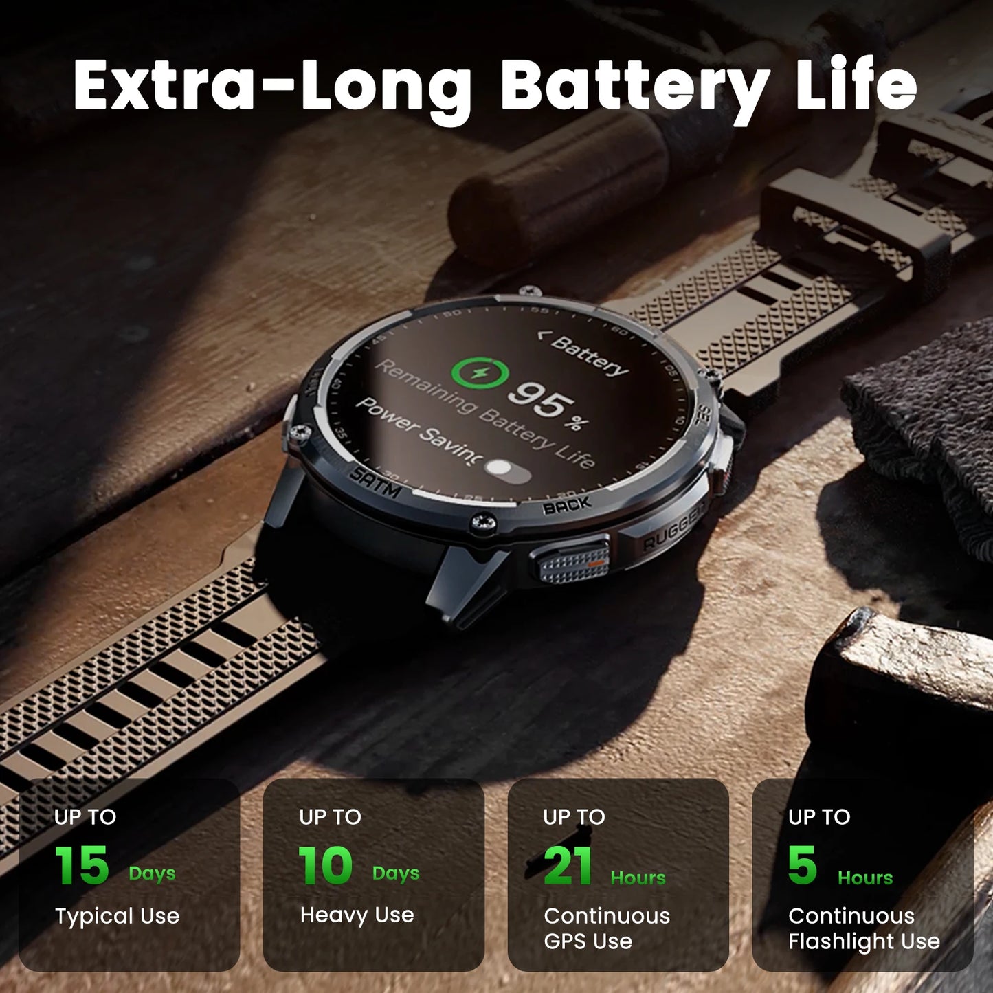 Men’s Smartwatch Outdoor Rugged Watch with Flashlight, Dual‑Band GPS, Fitness & Health Tracker