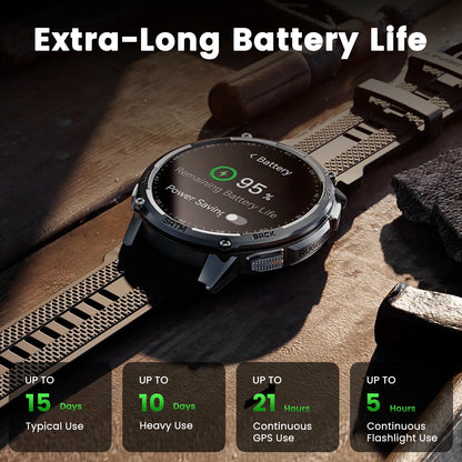 Men’s Smartwatch Outdoor Rugged Watch with Flashlight, Dual‑Band GPS, Fitness & Health Tracker