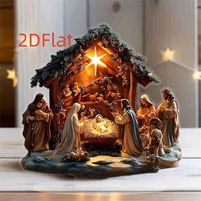 Religious Christmas Nativity Scene Tabletop Decoration with 2D Flat Design - Creative Christian Holiday Decor for DeskTop