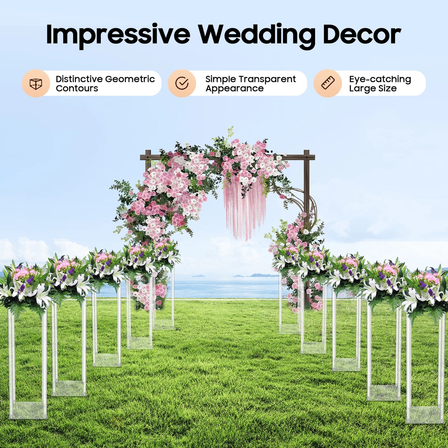 10Pcs Set Acrylic Wedding Flower Stands 60cm Height Clear Column Rack