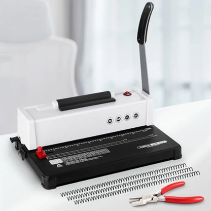 Electric Spiral Coil Binding Machine for Letter/A4/A5 Paper 12-Sheet Punch Capacity Includes 100pcs 5/16'' Coils and Plier