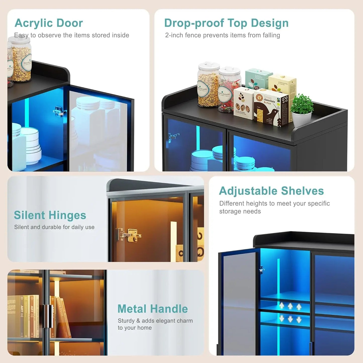 5 Tier Display Cabinet for Living Room, LED Bookcase with Human Body Induction Lights, 65” Tall Curio Cabinet