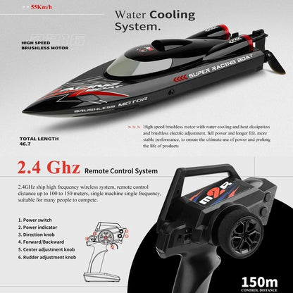 RC Boat 2.4Ghz 55KM/H Brushless High Speed Racing Ship For Adults with 2 Batteries