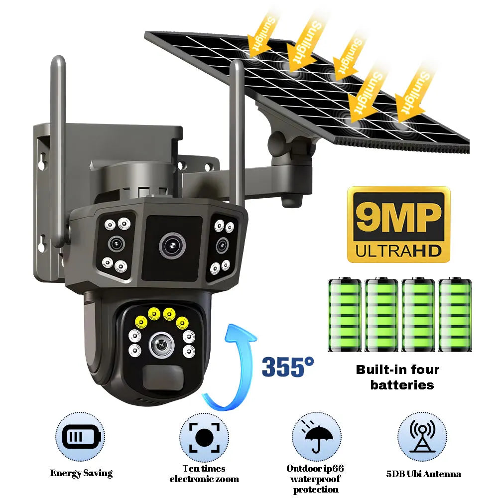 9MP 4K IP Camera With Dual Lens Screen WiFi PTZ Auto Tracking Waterproof Panoramic Surveillance Camera with Voice Intercom System