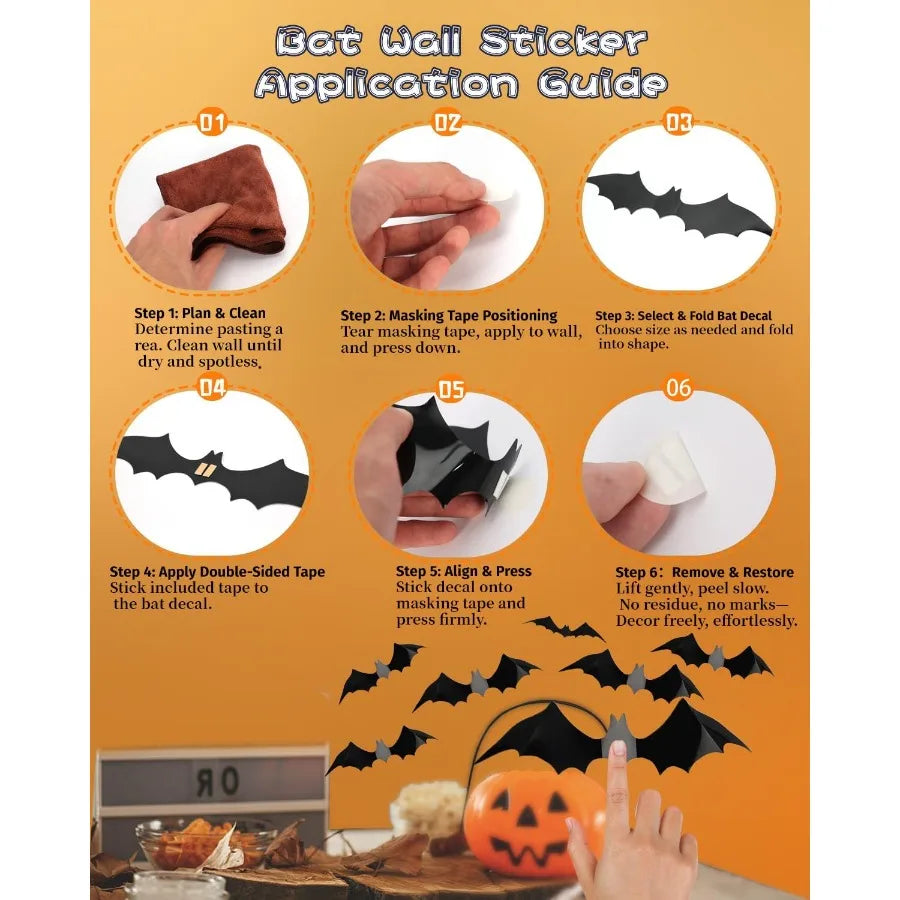 120pcs Halloween Bats Decorations for Outdoor and Indoor Use 3D Bat Stickers Ideal for Wall, Window, Home
