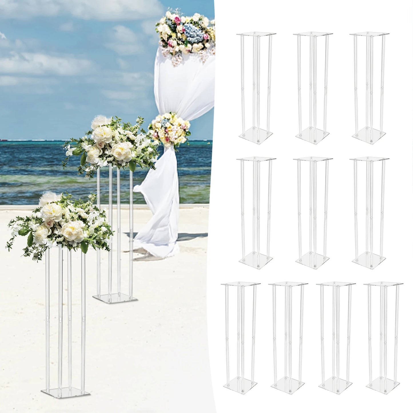 10x10x31.5 Inch Rectangle Acrylic Wedding Centerpiece Flower Pedestal Clear Column