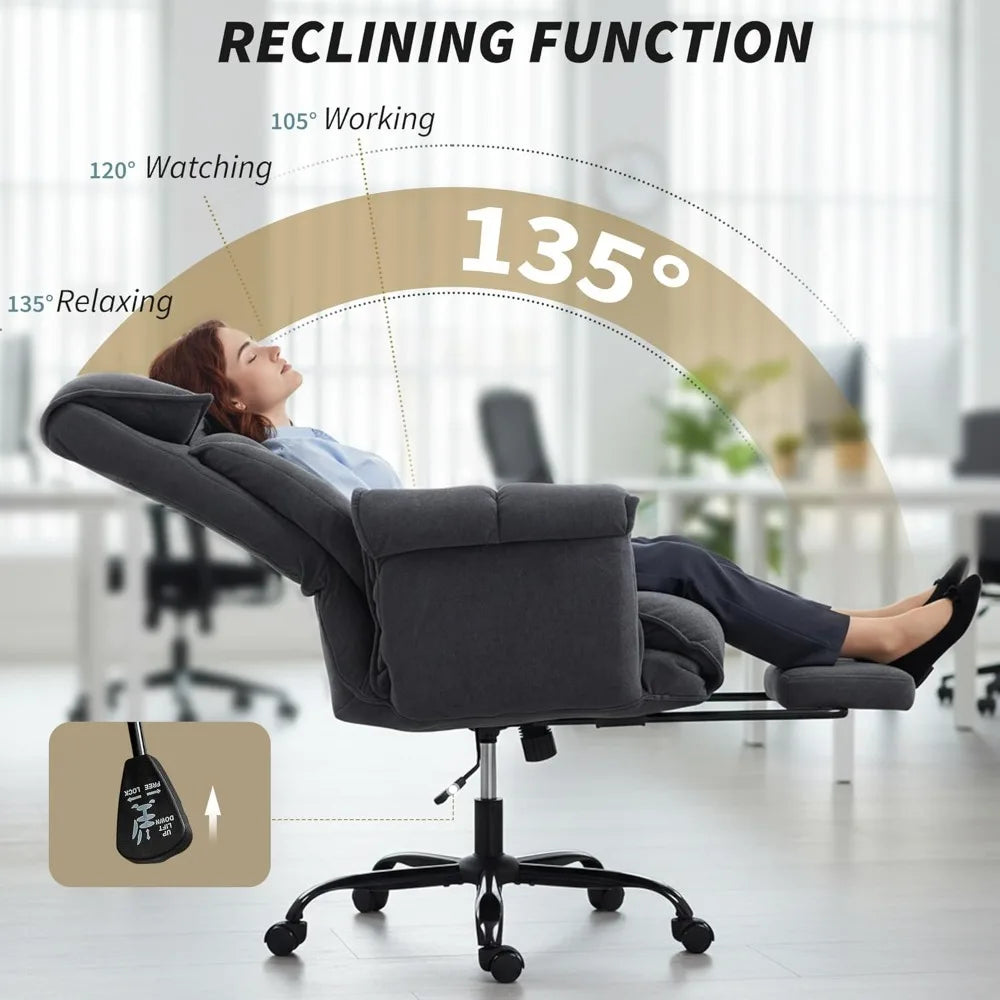 Executive Office Chair Comfy with Foot Rest, Reclining Swivel Computer Desk Chair with High Back, Thick Cushion