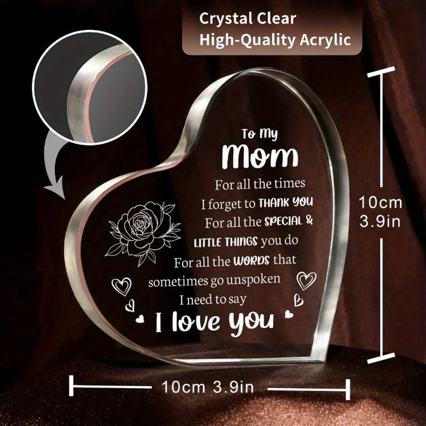 1pc Mother's Day Gift Sign Heart Shaped Plaque Personalized Gift For Mother Desktop Souvenir Decoration I Love You Mom