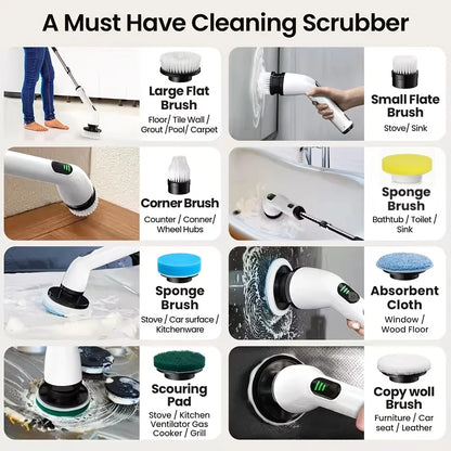 9-in-1 USB Rechargeable Electric Cleaning Brush With Telescopic Handle and 8 Brush Heads Multi-Surface Cleaner