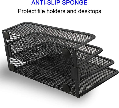 Desk Mail, Paper, File Organizer with 3 Metal Mesh Compartments for Home or Office Desktop