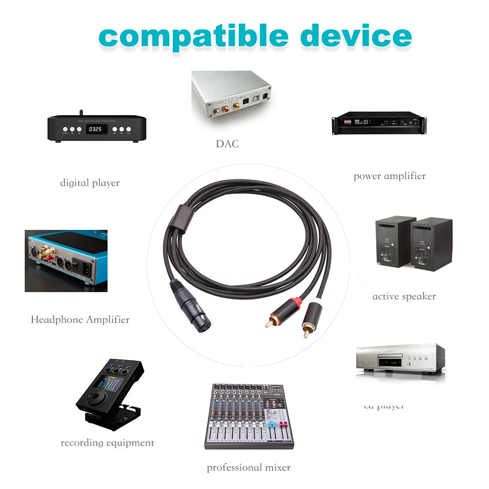 Female XLR To Dual RCA Male Cable