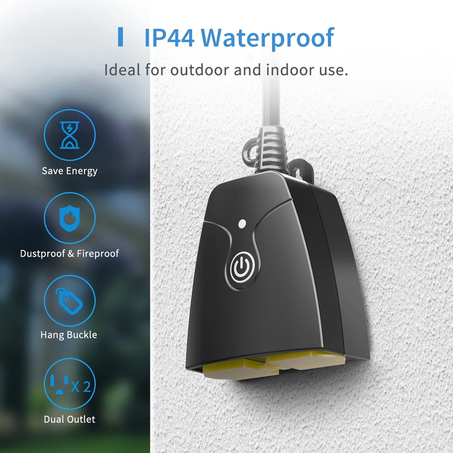 Smart Outdoor WiFi Outlet  Plug with 2 Grounded Sockets