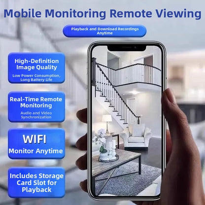 Full HD Camera, Mini Monitor Camera, No Need for Power or Drilling, Security Protection, Night Vision, Motion Detection, 360-Degree