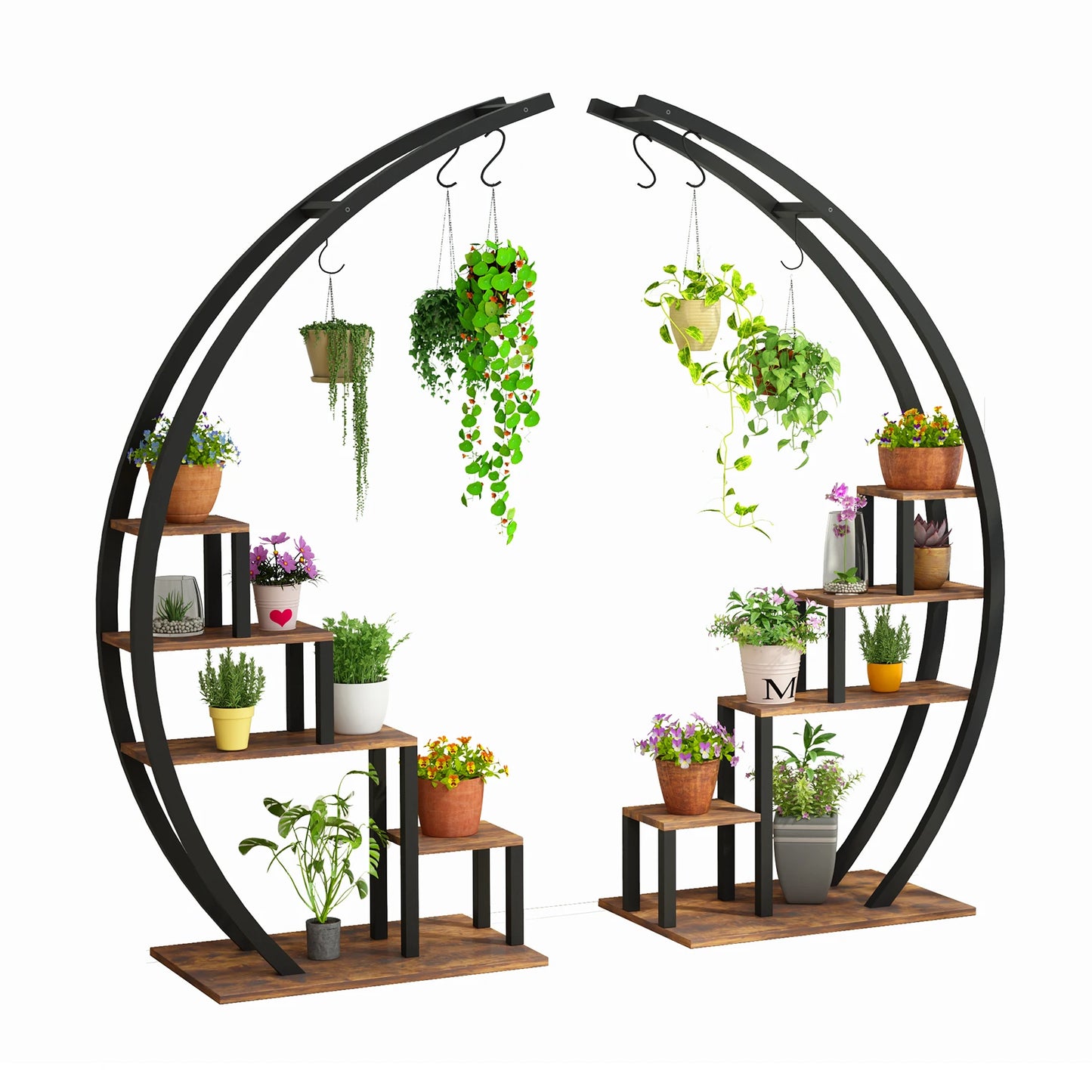 5 Tier Flower Plant Stand Indoor, 2 Pack Half Moon Plant Shelf Metal hanging Plant Rack for Home Patio Lawn Garden Balcony