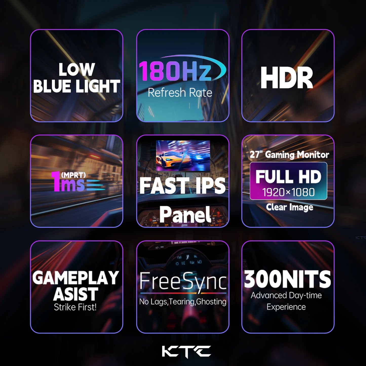 27 inch Gaming Monitor 180hz 1ms | Fast IPS Screen 1080p Monitor, 2 x HDMI 2.0 & 1 x DisplayPort 1.4 Support Freesync