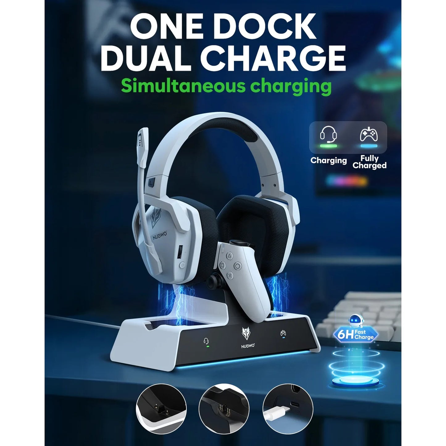 Wireless Headset with Charging Station for Headset