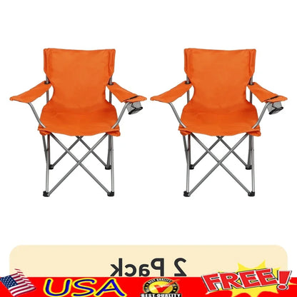 Folding Camp Chairs with Cup Holder, (2 Pack ),  Portable Quad Frame Durable Outdoor Seating Tailgating Camping Sports Events