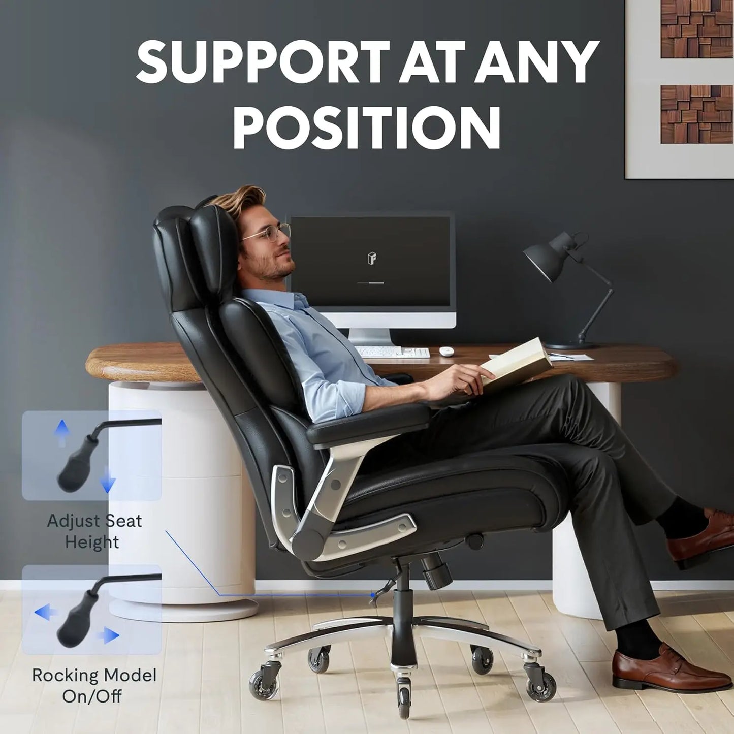 600lbs Big and Tall Office Chair for Heavy People, Heavy Duty Computer Desk Chair with Dynamic Lumbar Support