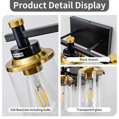 Black and Brushed Gold Vanity Light Fixture Over Mirror Style