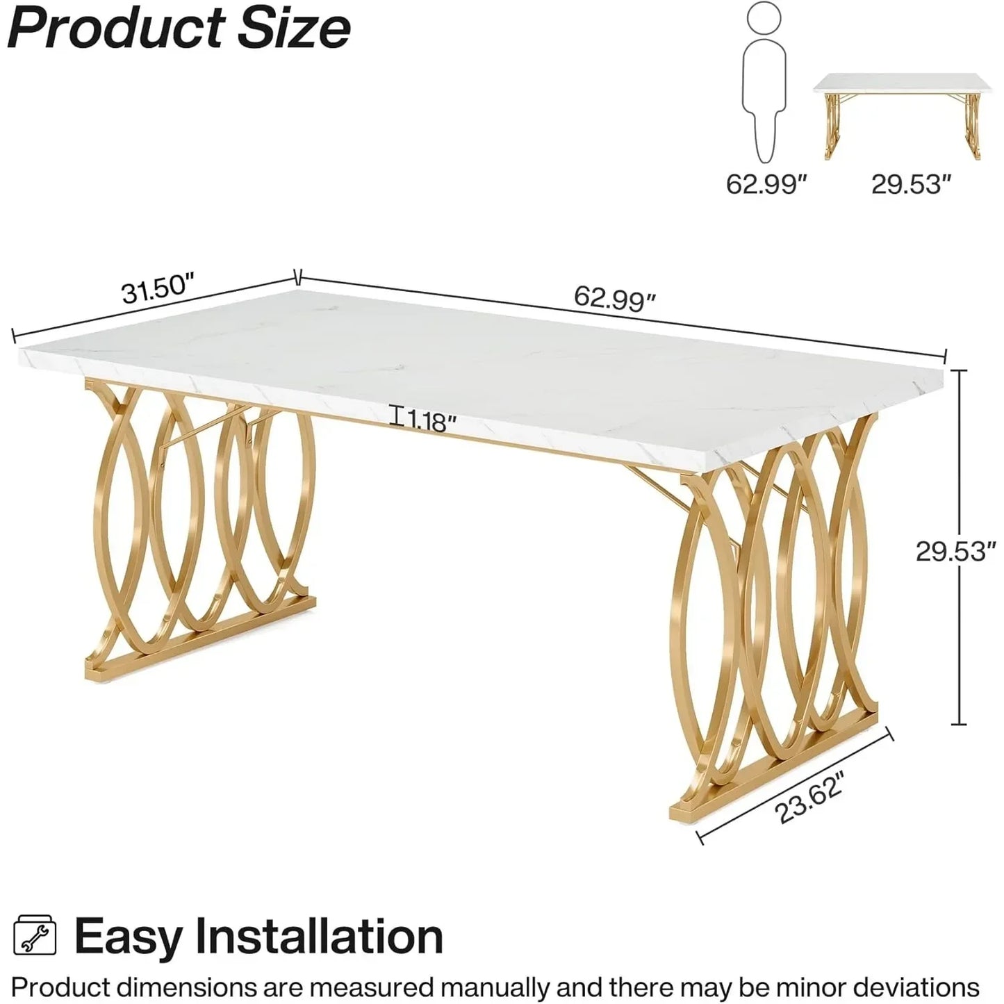63 inch Modern Dining Table, Large Kitchen Table for 4-6 People, Unique Rectangular Dinner Table Kitchen & Dining Room Furniture