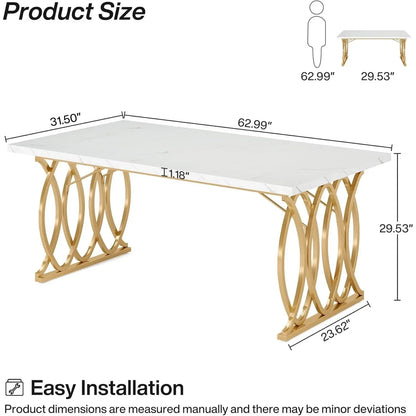 63 inch Modern Dining Table, Large Kitchen Table for 4-6 People, Unique Rectangular Dinner Table Kitchen & Dining Room Furniture
