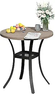 Outdoor Patio Round Dining Table for 6, 49.9" x 49.9" Metal Sleek Slat Dining Table with Umbrella Hole for Lawn Garden Deck Back