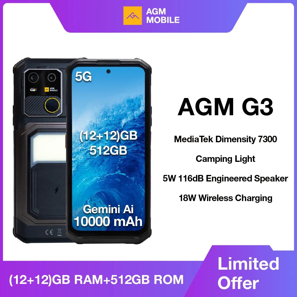 5G Rugged Phone 24GB(12+12) 512GB Wireless Charging 10000mAh Phone 6.72" 120Hz Android 15