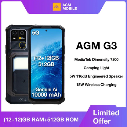 5G Rugged Phone 24GB(12+12) 512GB Wireless Charging 10000mAh Phone 6.72" 120Hz Android 15
