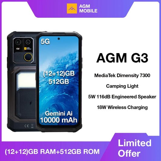 5G Rugged Phone 24GB(12+12) 512GB Wireless Charging 10000mAh Phone 6.72" 120Hz Android 15