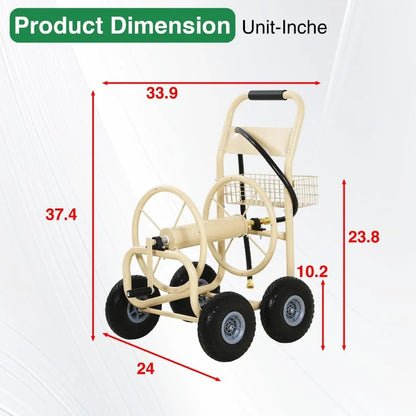 Heavy Duty Garden Hose Reel Cart with 300ft Hose Capacity