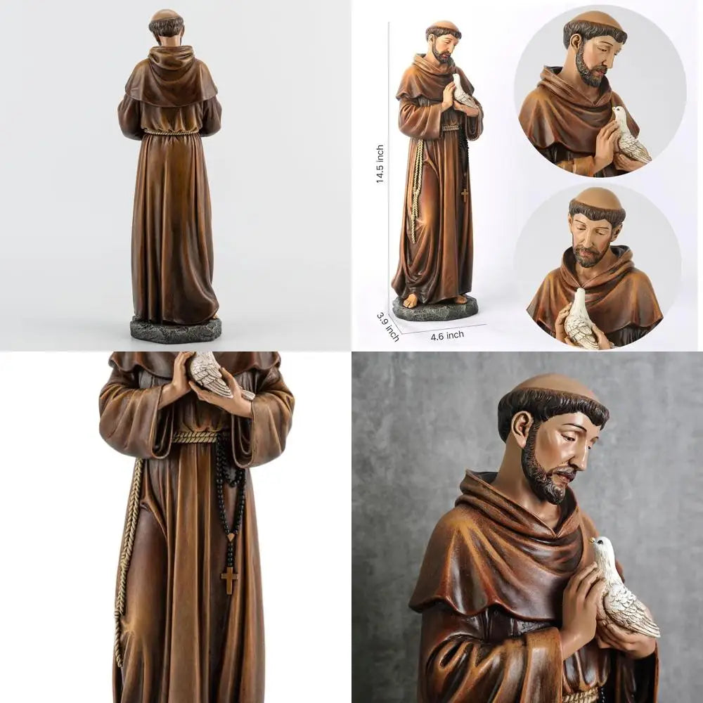 14.5 St. Francis of Assisi Statue - Catholic Patron Saint of Animals, Garden Decor, Handcrafted Religious Gift