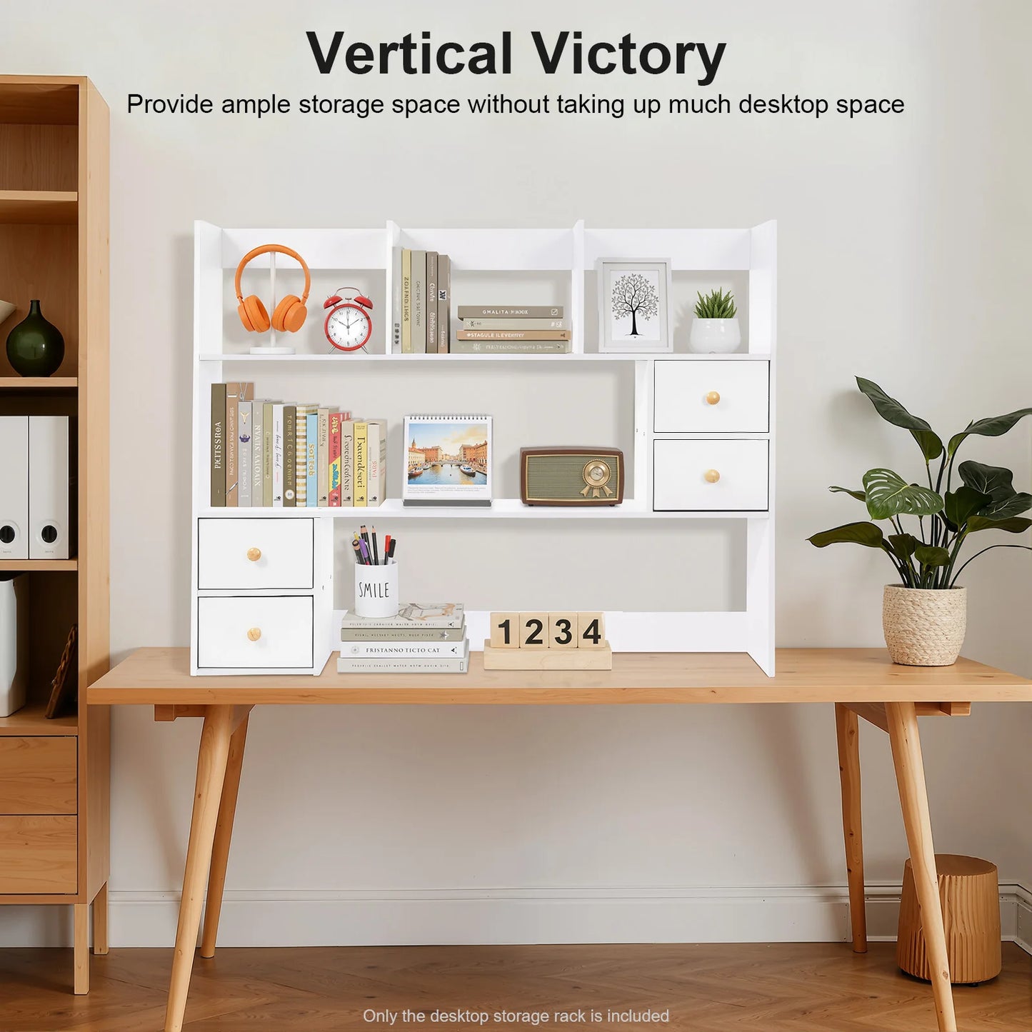 White Bookshelf Desktop Storage Rack