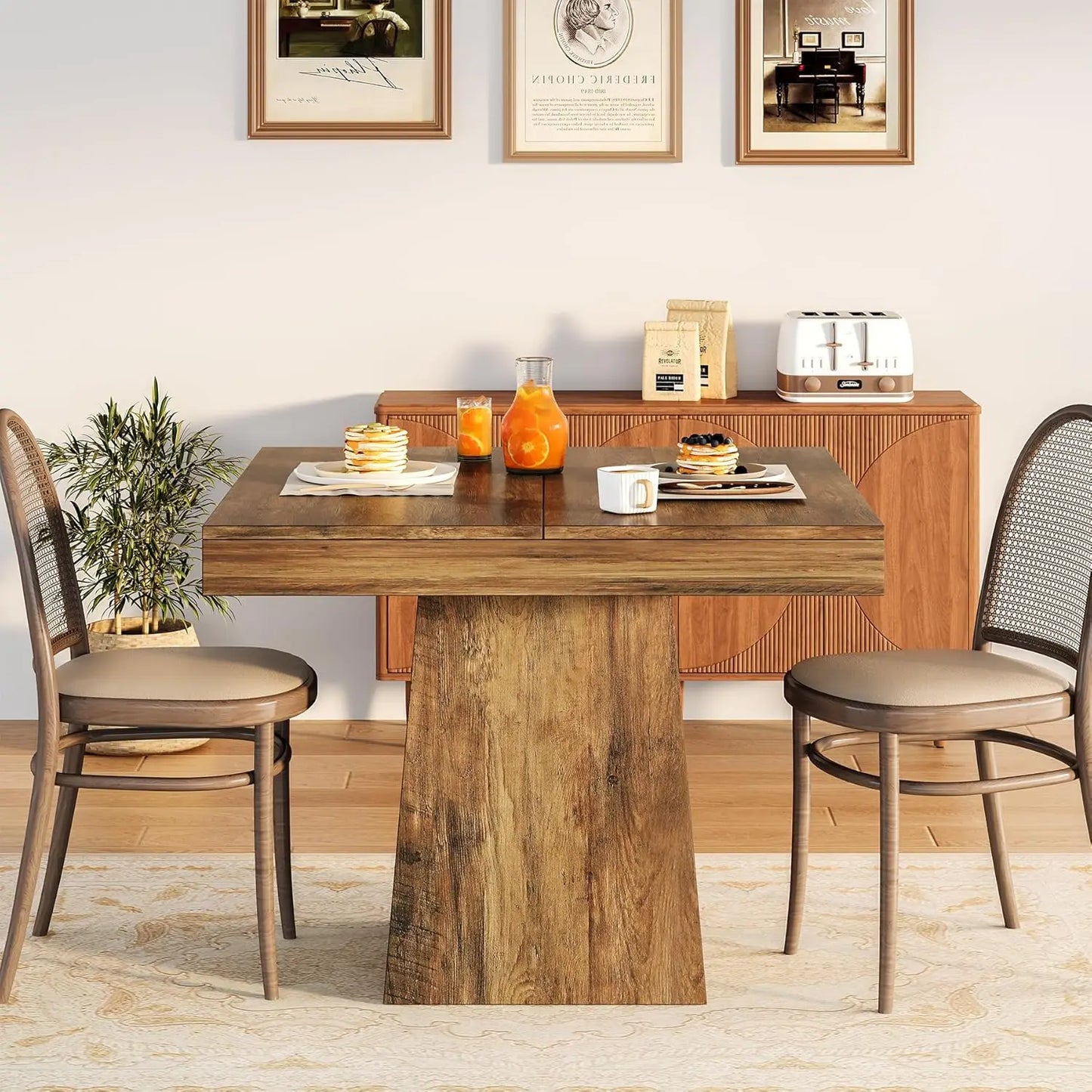 Square Dining Table for 4 with Sturdy Pedestal Base,