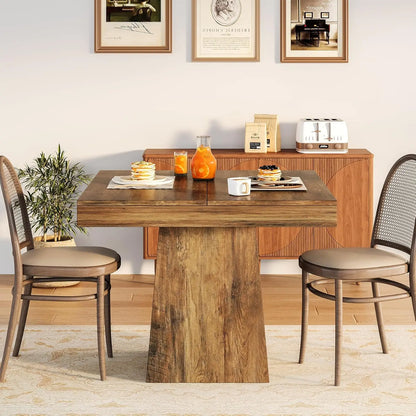 Square Dining Table for 4 with Sturdy Pedestal Base,