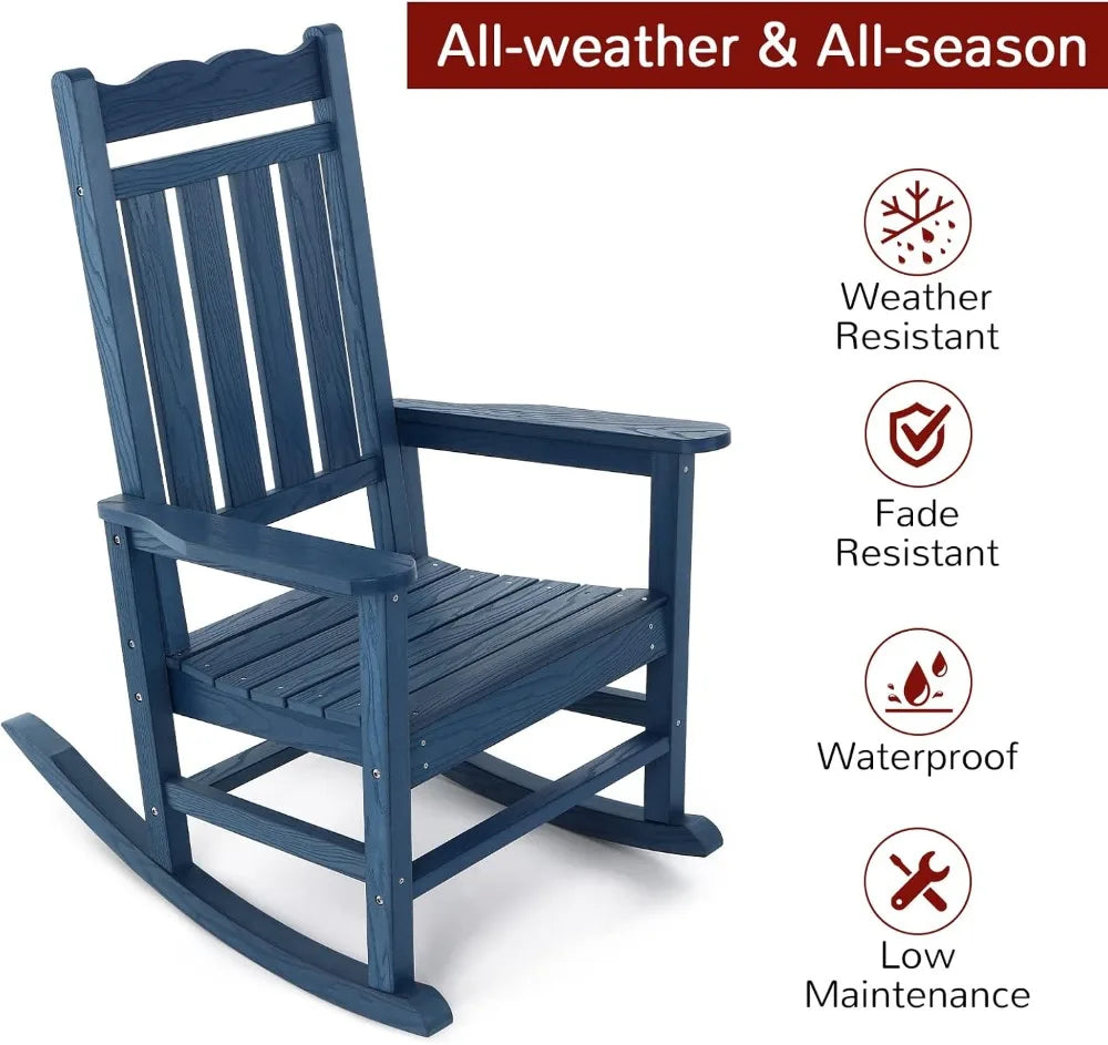 All-Weather Outdoor Rocking Chair, Porch Rocker with 400 lbs Weight Capacity, for Backyard, Fire Pit, Lawn, Garden and Indoor