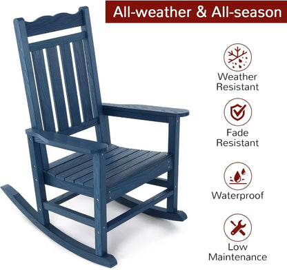 All-Weather Outdoor Rocking Chair, Porch Rocker with 400 lbs Weight Capacity, for Backyard, Fire Pit, Lawn, Garden and Indoor