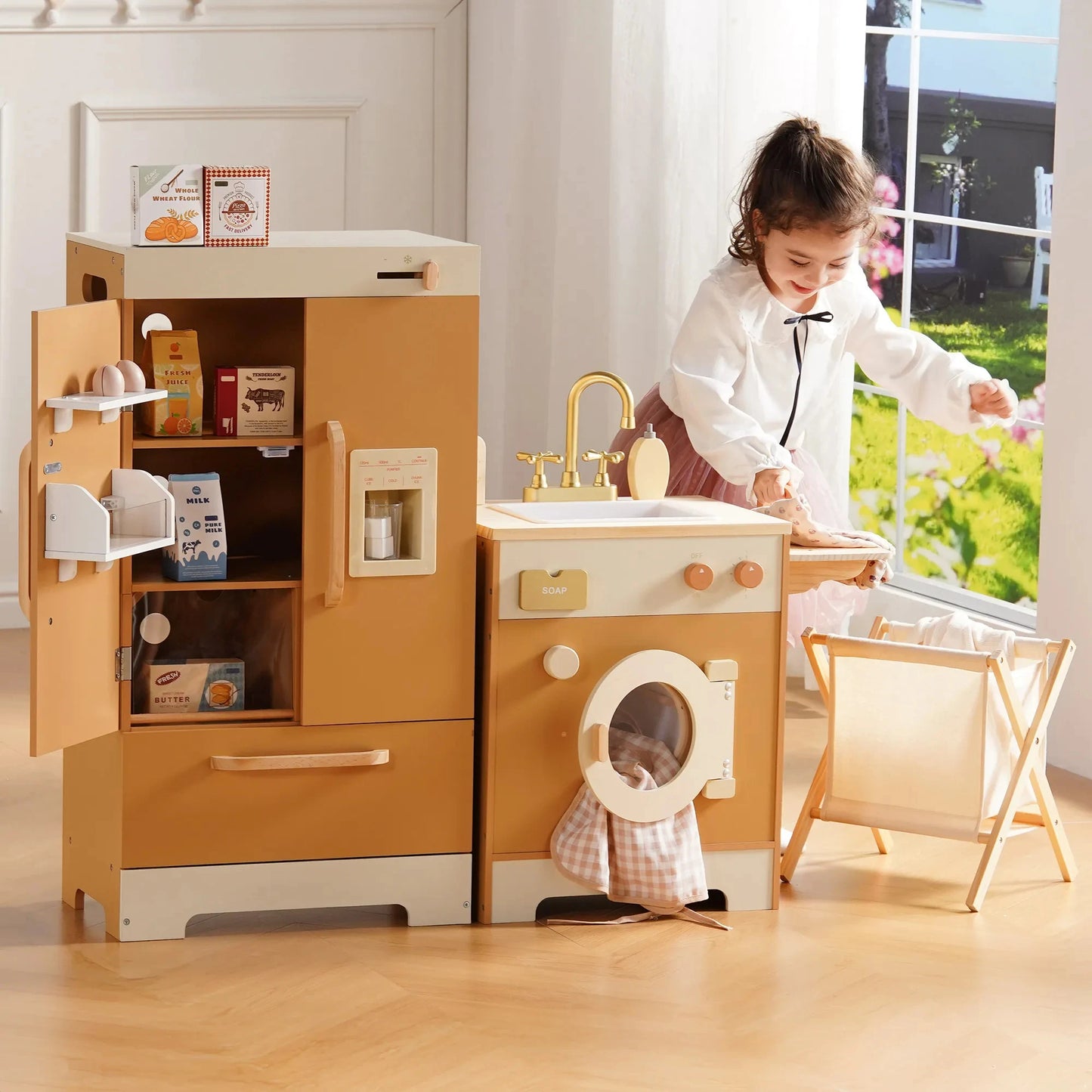 Kids Wooden Play Kitchen All in One Corner Set