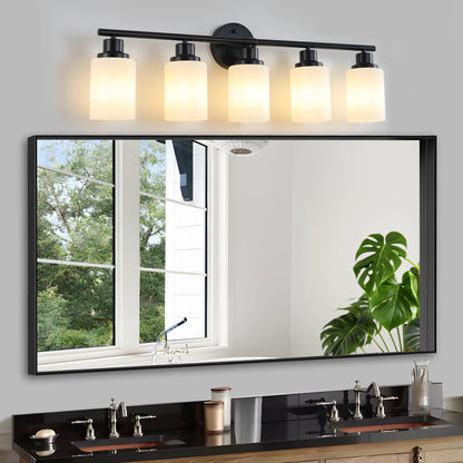 Modern 4/5/6 Vanity Bathroom Mirror Lights, With Frosted White Glass Lampshades and Black Iron Frame