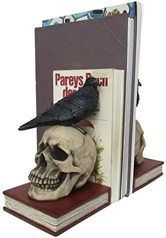 Gothic Raven Skull Bookends Set