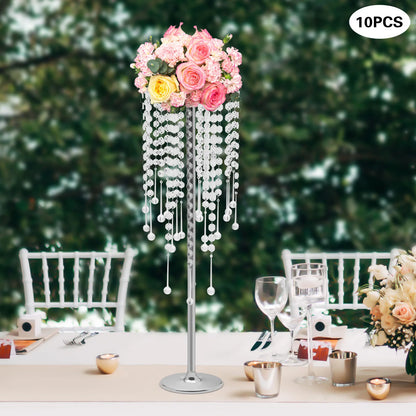 10 Pieces Crystal Silver Flower Stand Large Flower Stand Wedding Decor Table Centerpieces Home Decor 75cm Height