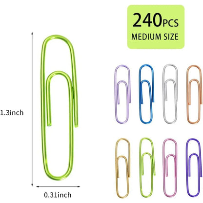 240pcs Medium Colored Paper Clips for Office/School Use