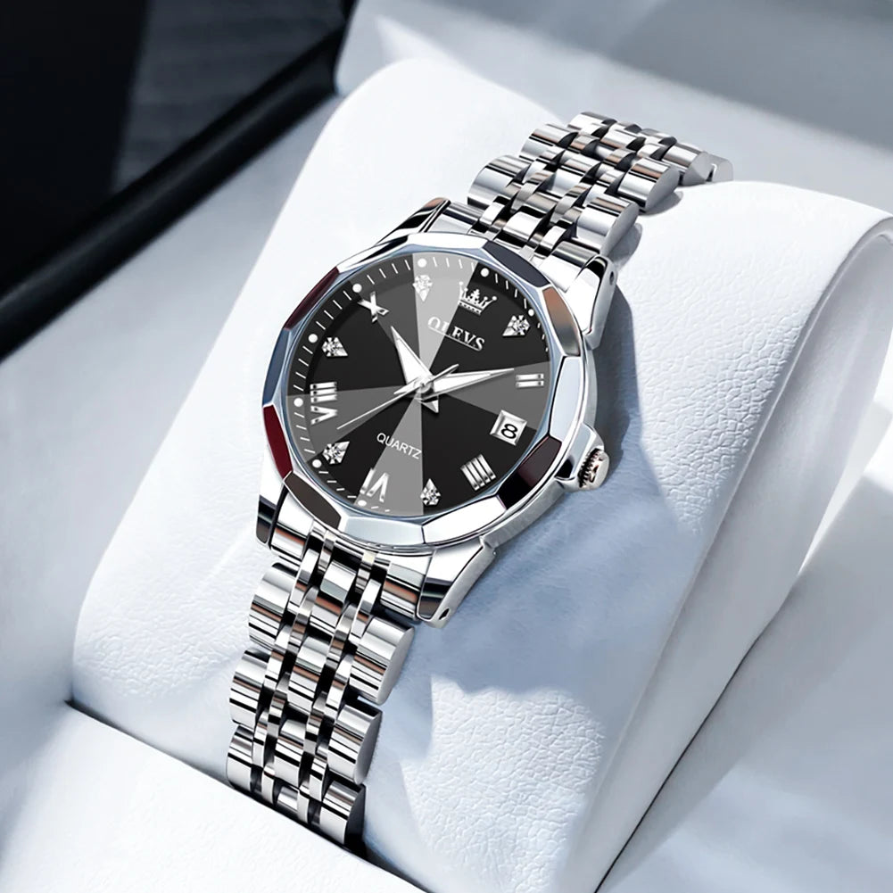 Ladies Waterproof Stainless Steel Luminous Dial and Date Quartz Watch