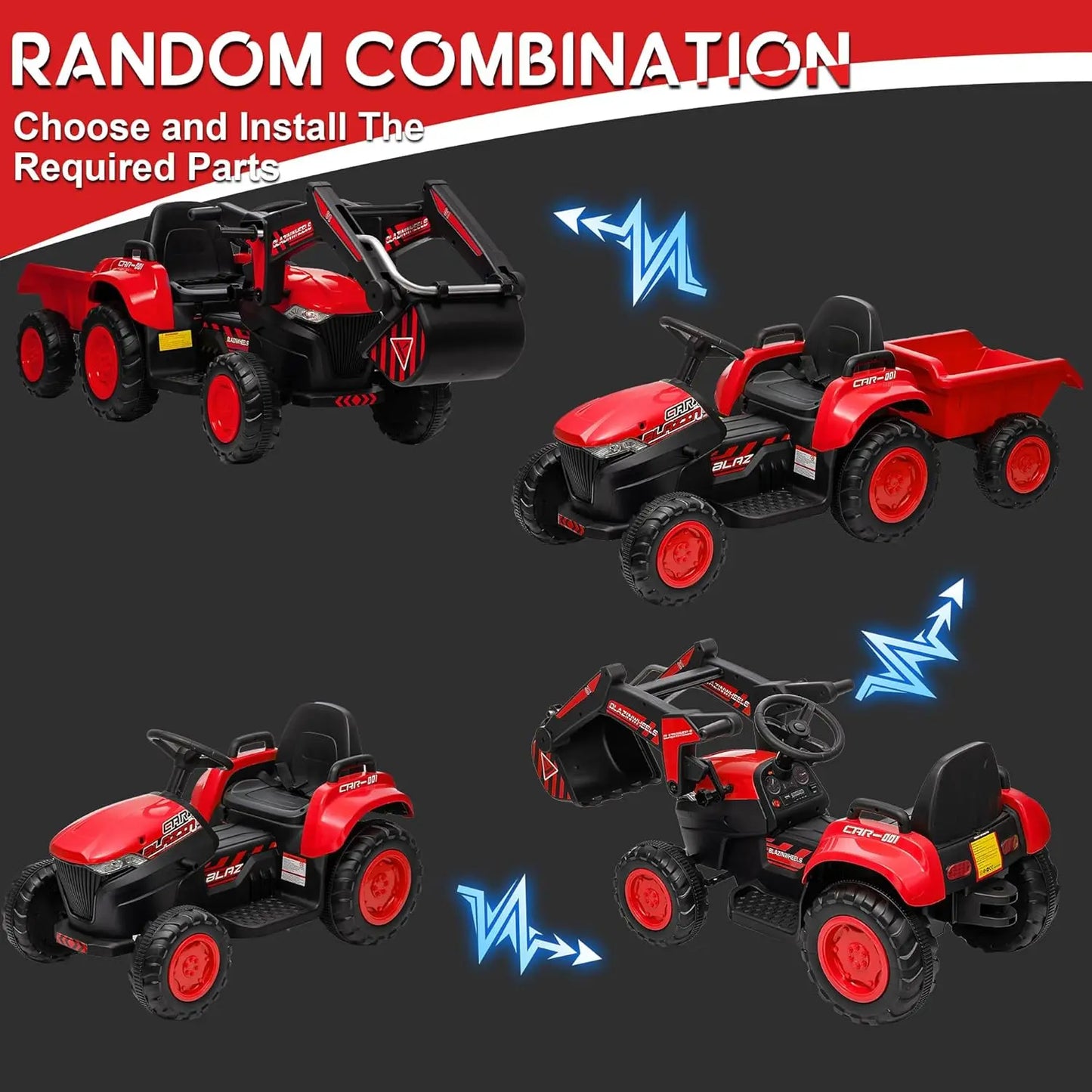 12V 3 in 1 Kids Ride On Excavator & Tractor with Detachable Trailer